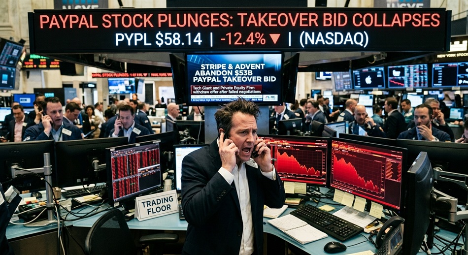 PayPal Stock Plunges as Stripe and Advent Abandon $53B Takeover Bid