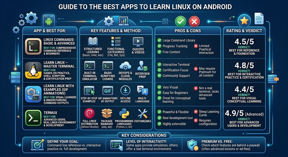 Best App to Learn Linux on Android (7 Tools Tested)
