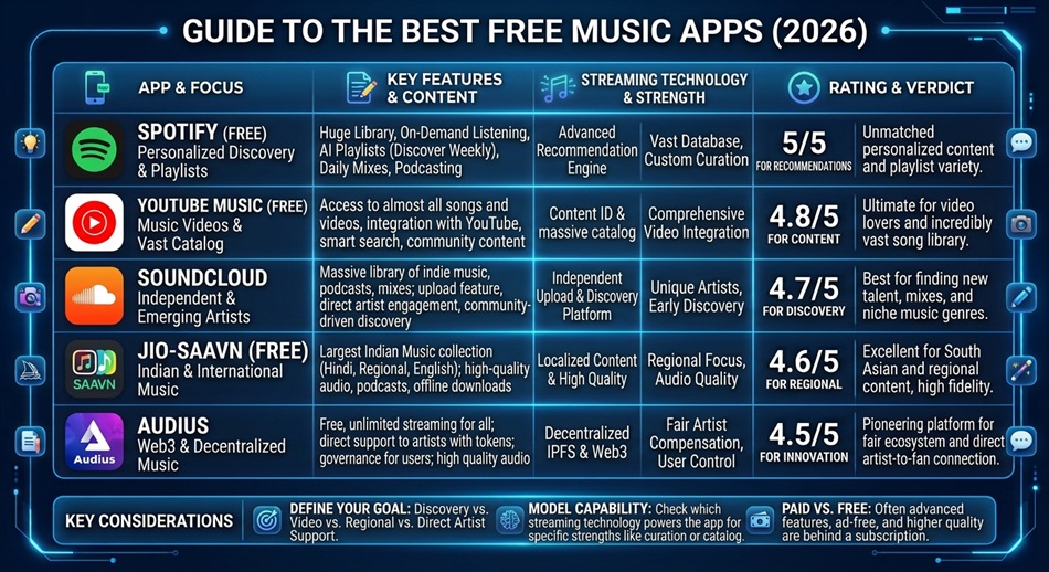 Best Free Music App in 2026 (11 Compared)