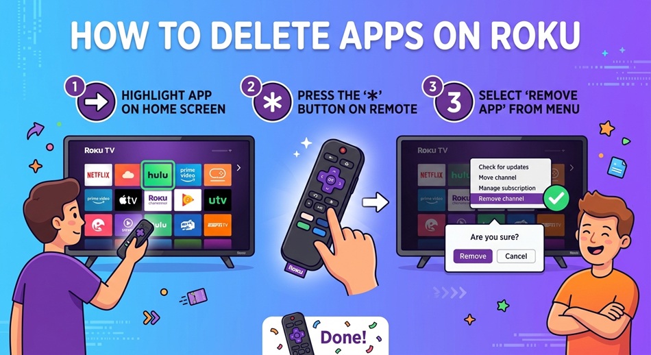 how to delete apps on roku