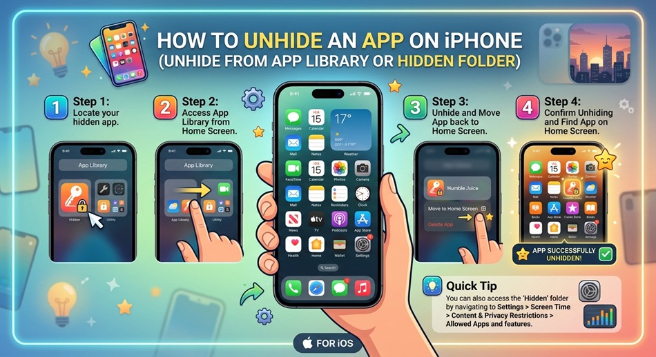 how to unhide an app on iphone